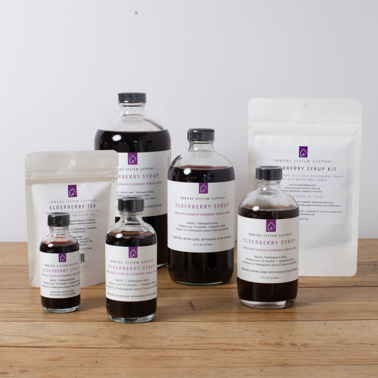 The Syrup Shop small-batch elderberry syrup made with elderberries, local raw honey, herbs and spices
