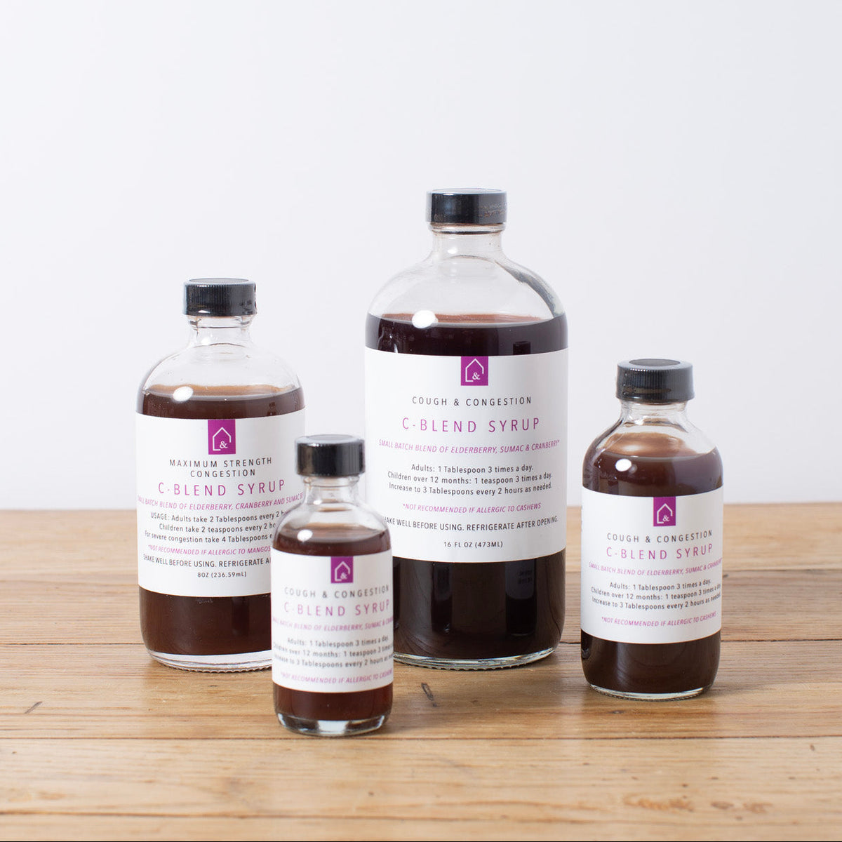 C Blend Elderberry Syrup bottles in multiple sizes from The Syrup Shop
