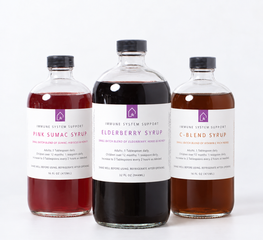 The Syrup Shop Signature Trio with Elderberry Syrup, Pink Sumac Syrup, and C-Blend Syrup